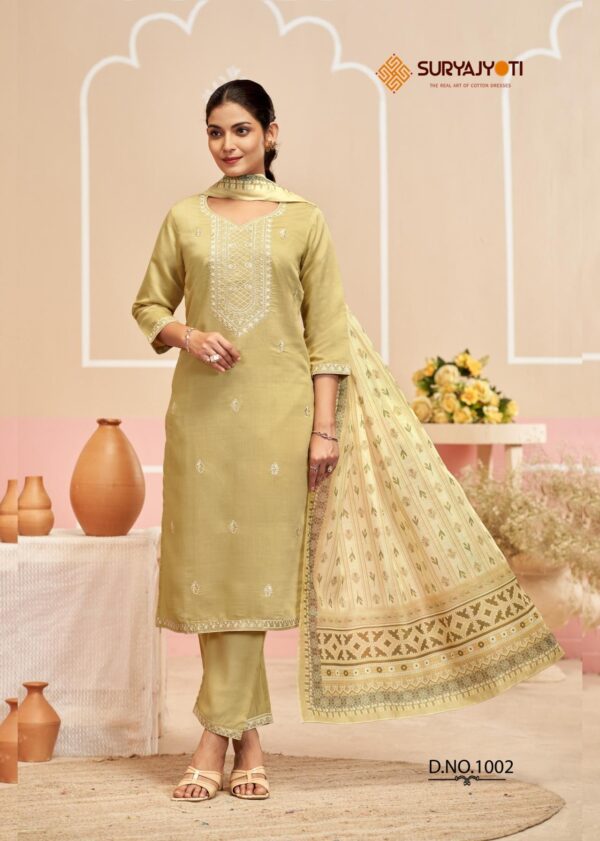 suryajyoti parineeti vol 1 series 1001-1006 roman modal silk wholesale suit  suryajyoti parineeti vol 1 series 1001-1006 roman modal silk wholesale suit , suryajyoti parineeti vol 1 series 1001-1006 roman modal silk wholesale suit  surat, suryajyoti parineeti vol 1 series 1001-1006 roman modal silk wholesale suit  new latest catalog, suryajyoti parineeti vol 1 series 1001-1006 roman modal silk wholesale suit  wholesale surat, suryajyoti parineeti vol 1 series 1001-1006 roman modal silk wholesale suit  single, suryajyoti parineeti vol 1 series 1001-1006 roman modal silk wholesale suit  catalog price, suryajyoti parineeti vol 1 series 1001-1006 roman modal silk wholesale suit  salwar suit, suryajyoti parineeti vol 1 series 1001-1006 roman modal silk wholesale suit  dresses, suryajyoti parineeti vol 1 series 1001-1006 roman modal silk wholesale suit  indian salwar suit, suryajyoti parineeti vol 1 series 1001-1006 roman modal silk wholesale suit  dress material suryajyoti parineeti vol 1 series 1001 1006 roman modal silk wholesale suit 5 2025 05 02 16 30 18 
                     suryajyoti parineeti vol 1 series 1001-1006 roman modal silk wholesale suit 
                     
                     
                     
                     Specification :
                     
                        
                           
						   
								Product Date:
								02-05-2025
							
                             							
								Name:
								Suryajyoti Parineeti Vol 1 Series 1001-1006 Roman Modal Silk Wholesale Suit 
							
																					
								Cname:
								Parineeti Vol 1
							
														
								Brand:
								Suryajyoti
							
							
														
								Total Design:
								6 Pcs
							
														
														
								Per Piece Rate:
								INR 715
							
														
														
								Full Catalog Rate:
								INR 4290								+ (5 % GST) + Shipping Charge
								
							
														
														
								Weight:
								6 Kg
							
																					
								Moq:
								Minimum 6 Pcs
							
														
														
														
								Type:
								Cotton Ladies Suits, Printed Salwar Kameez, Readymade Suits
							
														
							
							
														
								Fabric:
								
									Modal Silk								
							
																																																								
														
														
														
								Other Details:
								👫DEAR CUSTOMER👫

🙏WELCOME TO SURYAJYOTI

😍LAUNCHING OF SURYAJYOTI’S READYMADE NEW CATALOG

📕CATALOGUE:- PARINEETI VOL-1

👗TOP:- ROMAN MODAL SILK WITH NECK N FULL TOP EMBROIDERY WORK

🧣DUPATTA:- CHANDERI DIGITAL PRINT

👖BOTTOM:- ROMAN MODAL SILK WITH WORK

👚👖TOP BOTTOM BOTH STITCH
FULLY STITCHED👖👚

SIZE:- M L XL XXL 3XL
             WITH INNER

💸RATE:- 715/-

🧳PACKING:- EXCLUSIVE POUCH WITH BAG PACK

Always with you...👍
Team SURYAJYOTI
THANKS SIR/MADAM..🤝