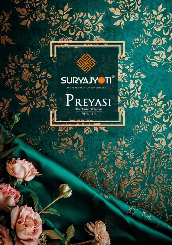 suryajyoti preyasi vol 10 series 10001-10010 COTTON wholesale suit   suryajyoti preyasi vol 10 series 10001 10010 cotton wholesale suit 2025 05 13 16 35 17 
                     suryajyoti preyasi vol 10 series 10001-10010 COTTON wholesale suit 
                     
                     
                     
                     Specification :
                     
                        
                           
						   
								Product Date:
								13-05-2025
							
                             							
								Name:
								Suryajyoti Preyasi Vol 10 Series 10001-10010 Cotton Wholesale Suit 
							
																					
								Cname:
								Preyasi Vol 10 
							
														
								Brand:
								Suryajyoti
							
							
														
								Total Design:
								10 Pcs
							
														
														
								Per Piece Rate:
								INR 480
							
														
														
								Full Catalog Rate:
								INR 4800								+ (5 % GST) + Shipping Charge
								
							
														
														
								Weight:
								10 Kg
							
																					
								Moq:
								Minimum 10 Pcs
							
														
														
														
								Type:
								Cotton Ladies Suits, Printed Salwar Kameez
							
														
							
							
														
								Fabric:
								
									Cotton								
							
																																																								
														
														
														
								Other Details:
								👫DEAR CUSTOMER👫

🙏WELCOME TO SURYAJYOTI 

😍LAUNCHING OF SURYAJYOTI'S NEW JAIPURI PRINT CATALOG

📕CATALOGUE:- PREYASI VOL-10
“THE TASTE OF JAIPUR”

FABRIC💃🏻
👗👖CLOTH:- COTTON

🧣DUPATTA:- COTTON

CUT:- 👚2.50-👖2.0-🧣2.25

💸RATE:- 480/-


🧳PACKING:- EXCLUSIVE POUCH WITH BAG PACK
 
Always with you...👍
Team SURYAJYOTI
THANKS SIR/MADAM..🤝