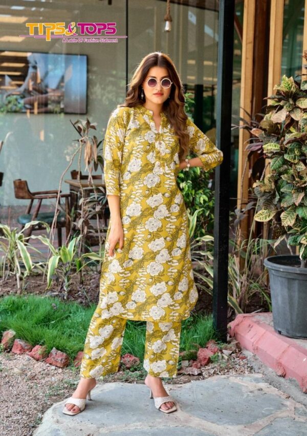 tips & tops cinderella vol 5 series 5001-5006 RAYON co-ord sets  tips & tops cinderella vol 5 series 5001-5006 RAYON co-ord sets, tips & tops cinderella vol 5 series 5001-5006 RAYON co-ord sets surat, tips & tops cinderella vol 5 series 5001-5006 RAYON co-ord sets new latest catalog, tips & tops cinderella vol 5 series 5001-5006 RAYON co-ord sets wholesale surat, tips & tops cinderella vol 5 series 5001-5006 RAYON co-ord sets single, tips & tops cinderella vol 5 series 5001-5006 RAYON co-ord sets catalog price, tips & tops cinderella vol 5 series 5001-5006 RAYON co-ord sets salwar suit, tips & tops cinderella vol 5 series 5001-5006 RAYON co-ord sets dresses, tips & tops cinderella vol 5 series 5001-5006 RAYON co-ord sets indian salwar suit, tips & tops cinderella vol 5 series 5001-5006 RAYON co-ord sets dress material tips tops cinderella vol 5 series 5001 5006 rayon co ord sets 2 2025 05 05 15 33 35 
                     tips & tops cinderella vol 5 series 5001-5006 RAYON co-ord sets
                     
                     
                     
                     Specification :
                     
                        
                           
						   
								Product Date:
								05-05-2025
							
                             							
								Name:
								Tips & Tops Cinderella Vol 5 Series 5001-5006 Rayon Co-ord Sets
							
																					
								Cname:
								Cinderella Vol 5 
							
														
								Brand:
								Tips & Tops
							
							
														
								Total Design:
								6 Pcs
							
														
														
								Per Piece Rate:
								INR 495
							
														
														
								Full Catalog Rate:
								INR 2970								+ (5 % GST) + Shipping Charge
								
							
														
														
								Weight:
								6 Kg
							
																					
								Moq:
								Minimum 6 Pcs
							
														
														
														
								Type:
								Cotton Kurtis, Printed Kurtis
							
														
							
							
														
								Fabric:
								
									Fancy Rayon								
							
																																																								
														
														
														
								Other Details:
								
	
		
			
			👏🏻👏🏻
			TIPS & TOPS
			Launching New Catalouge

			Catalouge : 💃 CINDERELLA Vol 05 💃

			 CO-ORD SET COLLECTION

			Fabric in Top : Heavy Reyon Print
			Spec. : Co-ord Set with Pocket
			Fabric in Bottom : Heavy Reyon Print

			Sleeves type : 3/4th
			No.of Designs : 6
			Size : M38, L40, XL42, XXL44, 3XL46
			Length : 44"

			Rate : 495 + GST 5%

			
			TIPS & TOPS 😊
			THANK YOU 🙏🏻