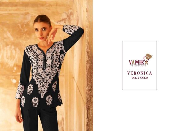 vamika - veronica vol-2   vamika veronica vol 2 colors exclusive designer readymade cord set or party wear wholesale surat 3 2025 05 24 15 05 22.jpg vamika veronica vol-2 colors exclusive designer readymade cord set or party wear wholesale surat Catalogue Name : 24th May 2025 Name of Product : vamika - veronica vol-2  No of Design : 5 Piece (MOQ : 1 Set) Product Rate Per Piece : ₹ 899 / Per Piece Product Full Catalogue Rate : ₹ 4495 (GST Extra) Full Catalogue Weight : 5 KG Product Type & Size: XXL Product Details: 
					 Dear Sir/Madam
Vamika

Presents 
For This season Presenting Exclusive Super Hit Code Set  
Catalogue Name:-
VERONICA Vol-2 Gold
(5Pcs)
(D.NO.111F To 111J)

Fabrics Details:-
Top:- Hevy REYON With squeans Work 
PANT :- Hevy REYON 

Size- ONLY XXL-44

Des.Total:-5Pcs

Rate:-899/-GST EXTRA)

White Thread  all design
Dispatch:-Next Week

Hurry Up Book your Order Now

 Thanks For Your Kind Support 