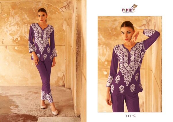 vamika - veronica vol-2   vamika veronica vol 2 colors exclusive designer readymade cord set or party wear wholesale surat 6 2025 05 24 15 05 22.jpg vamika veronica vol-2 colors exclusive designer readymade cord set or party wear wholesale surat Catalogue Name : 24th May 2025 Name of Product : vamika - veronica vol-2  No of Design : 5 Piece (MOQ : 1 Set) Product Rate Per Piece : ₹ 899 / Per Piece Product Full Catalogue Rate : ₹ 4495 (GST Extra) Full Catalogue Weight : 5 KG Product Type & Size: XXL Product Details: 
					 Dear Sir/Madam
Vamika

Presents 
For This season Presenting Exclusive Super Hit Code Set  
Catalogue Name:-
VERONICA Vol-2 Gold
(5Pcs)
(D.NO.111F To 111J)

Fabrics Details:-
Top:- Hevy REYON With squeans Work 
PANT :- Hevy REYON 

Size- ONLY XXL-44

Des.Total:-5Pcs

Rate:-899/-GST EXTRA)

White Thread  all design
Dispatch:-Next Week

Hurry Up Book your Order Now

 Thanks For Your Kind Support 