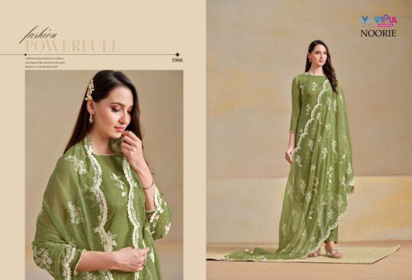 vipul fashion - noorie   vipul noorie 5961 5966 series heavy embroidered unstitch salwar kameez wholesale surat 10 2025 05 20 15 31 56.jpg vipul noorie 5961-5966 series heavy embroidered unstitch salwar kameez wholesale surat Catalogue Name : 20th May 2025 Name of Product : vipul fashion - noorie  No of Design : 6 Piece (MOQ : 1 Set) Product Rate Per Piece : ₹ 2226 / Per Piece Product Full Catalogue Rate : ₹ 13356 (GST Extra) Full Catalogue Weight : 6 KG Product Type & Size: unstitched Product Details: