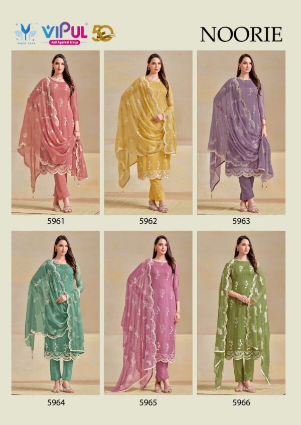 vipul fashion - noorie   vipul noorie 5961 5966 series heavy embroidered unstitch salwar kameez wholesale surat 14 2025 05 20 15 31 56.jpg vipul noorie 5961-5966 series heavy embroidered unstitch salwar kameez wholesale surat Catalogue Name : 20th May 2025 Name of Product : vipul fashion - noorie  No of Design : 6 Piece (MOQ : 1 Set) Product Rate Per Piece : ₹ 2226 / Per Piece Product Full Catalogue Rate : ₹ 13356 (GST Extra) Full Catalogue Weight : 6 KG Product Type & Size: unstitched Product Details: