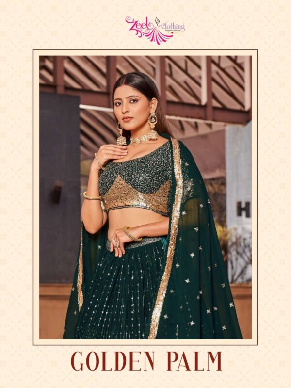 zeel golden palm georgette embroidery work lehenga