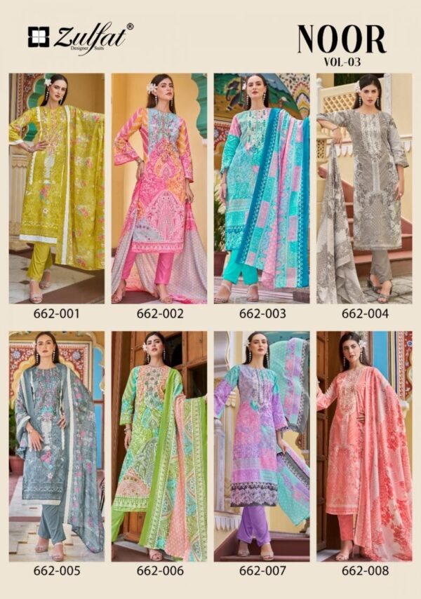 zulfat noor vol 3 series 662001-662008 cotton wholesale suit - Image 2