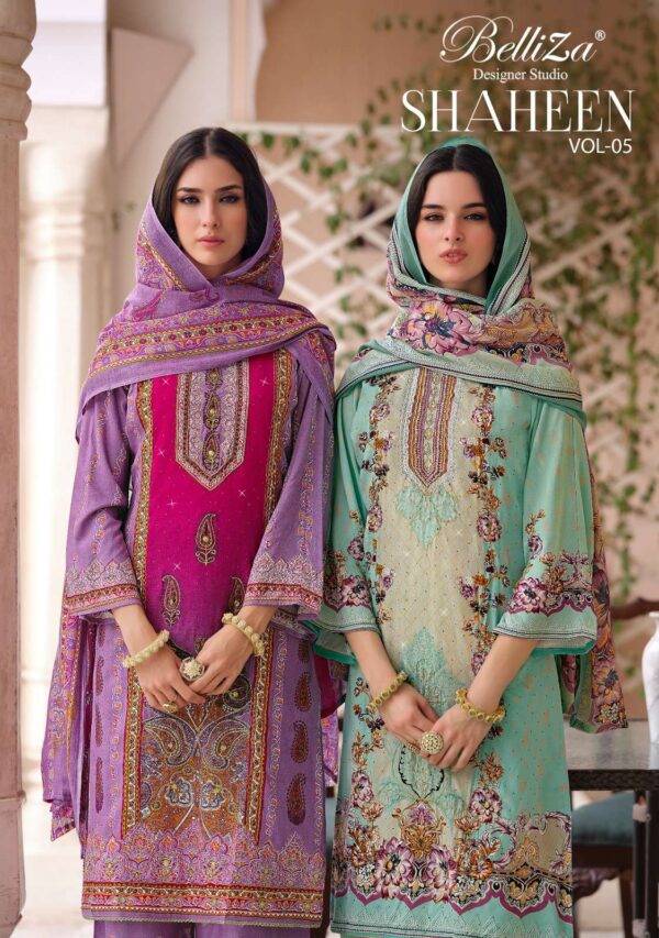 belliza designer studio - shaheen vol-5   belliza designer shaheen vol 5 viscose rayon digital print heavy handwork salwar suit supplier surat.jpeg