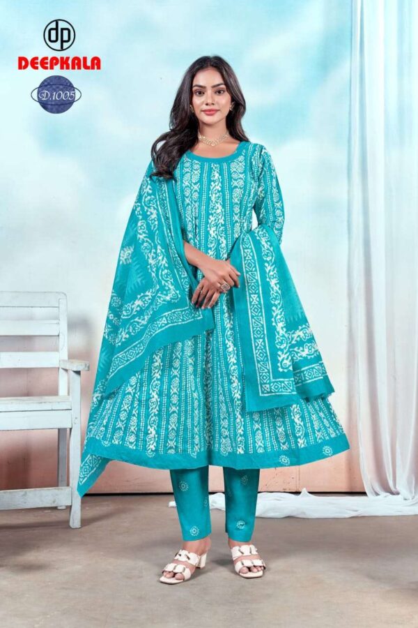 deepkala -  aysha vol-1   deepkala aysha vol 1 1001 1010 series summer wear cotton printed salwar suit supplier 11 2025 06 03 14 03 29.jpg deepkala aysha vol-1 1001-1010 series summer wear cotton printed salwar suit supplier  Catalogue Name : 3rd Jun 2025 Name of Product : deepkala -  aysha vol-1  No of Design : 10 Piece (MOQ : 1 Set) Product Rate Per Piece : ₹ 599 / Per Piece Product Full Catalogue Rate : ₹ 5990 (GST Extra) Full Catalogue Weight : 8 KG Product Type & Size: unstitched Product Details: 
					 
Deepkala Aysha vol 1

Pattern:-
Full anarkali without patch 

Top+bottom+Dupatta 
All pure cotton printed  


Top length 46+
Bot length 39+
Dupatta -2.25 MTR approx 

10 PC's set
Pouch+bag Packing 

Monday approx dispatch 

Limited stock 

Rate 599/-
Plz book your order

 