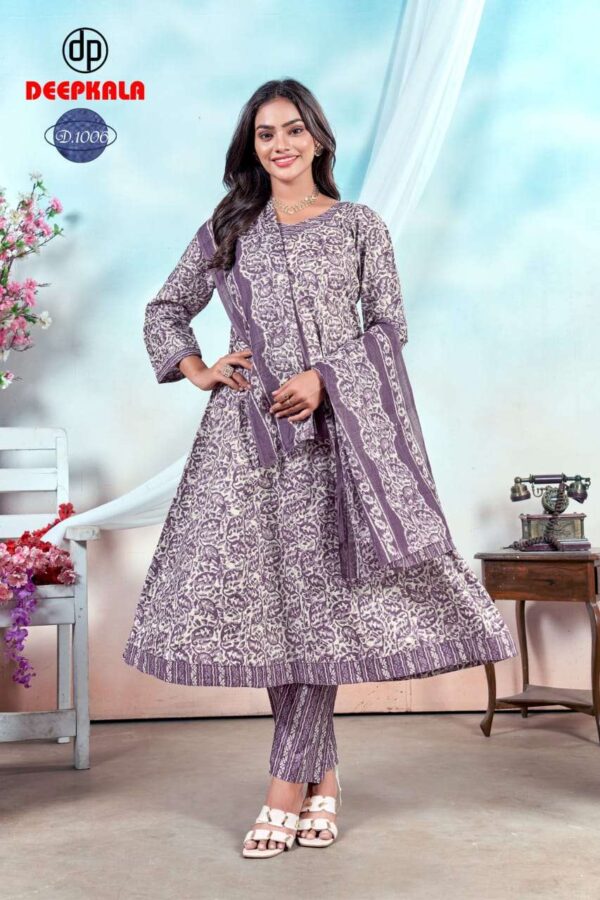 deepkala -  aysha vol-1   deepkala aysha vol 1 1001 1010 series summer wear cotton printed salwar suit supplier 2 2025 06 03 14 03 29.jpg deepkala aysha vol-1 1001-1010 series summer wear cotton printed salwar suit supplier  Catalogue Name : 3rd Jun 2025 Name of Product : deepkala -  aysha vol-1  No of Design : 10 Piece (MOQ : 1 Set) Product Rate Per Piece : ₹ 599 / Per Piece Product Full Catalogue Rate : ₹ 5990 (GST Extra) Full Catalogue Weight : 8 KG Product Type & Size: unstitched Product Details: 
					 
Deepkala Aysha vol 1

Pattern:-
Full anarkali without patch 

Top+bottom+Dupatta 
All pure cotton printed  


Top length 46+
Bot length 39+
Dupatta -2.25 MTR approx 

10 PC's set
Pouch+bag Packing 

Monday approx dispatch 

Limited stock 

Rate 599/-
Plz book your order

 