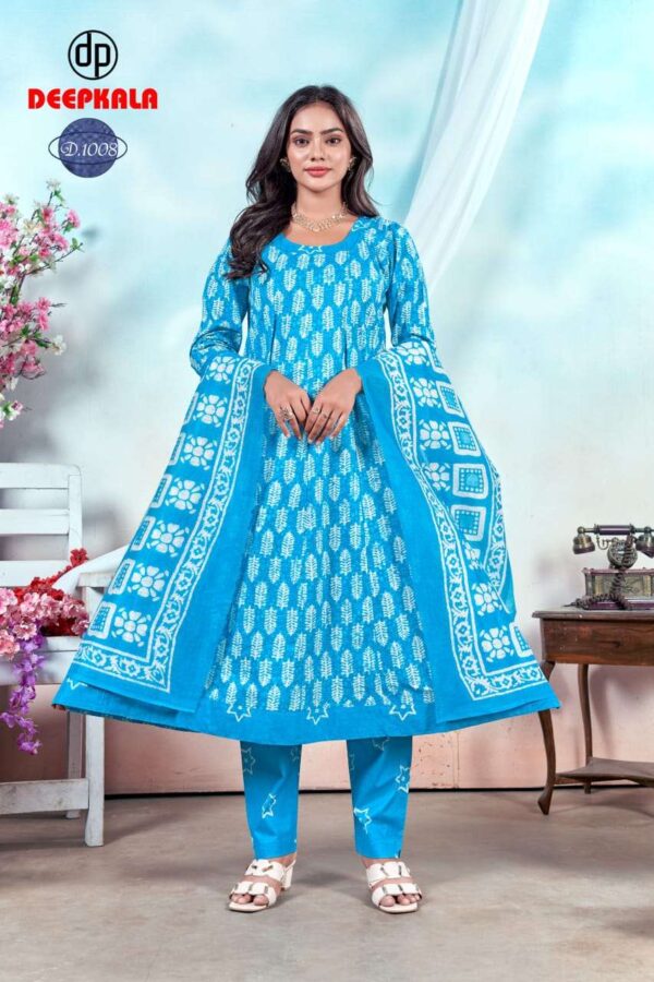 deepkala -  aysha vol-1   deepkala aysha vol 1 1001 1010 series summer wear cotton printed salwar suit supplier 8 2025 06 03 14 03 29.jpg deepkala aysha vol-1 1001-1010 series summer wear cotton printed salwar suit supplier  Catalogue Name : 3rd Jun 2025 Name of Product : deepkala -  aysha vol-1  No of Design : 10 Piece (MOQ : 1 Set) Product Rate Per Piece : ₹ 599 / Per Piece Product Full Catalogue Rate : ₹ 5990 (GST Extra) Full Catalogue Weight : 8 KG Product Type & Size: unstitched Product Details: 
					 
Deepkala Aysha vol 1

Pattern:-
Full anarkali without patch 

Top+bottom+Dupatta 
All pure cotton printed  


Top length 46+
Bot length 39+
Dupatta -2.25 MTR approx 

10 PC's set
Pouch+bag Packing 

Monday approx dispatch 

Limited stock 

Rate 599/-
Plz book your order

 