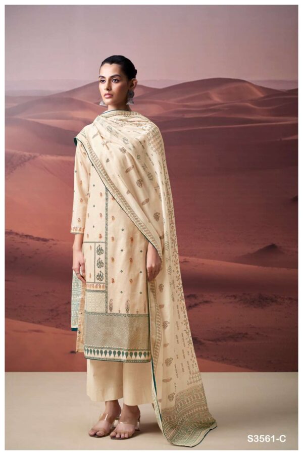 ganga - daleyza 3561   ganga daleyza 3561 exclusive hand embroidery premium cotton fancy suit supplier 5 2025 05 31 14 41 57.jpg ganga daleyza 3561 exclusive hand embroidery premium cotton fancy suit supplier  Catalogue Name : 31st May 2025 Name of Product : ganga - daleyza 3561  No of Design : 3 Piece (MOQ : 1 Set) Product Rate Per Piece : ₹ 1610 / Per Piece Product Full Catalogue Rate : ₹ 4830 (GST Extra) Full Catalogue Weight : 3 KG Product Type & Size: unstitched Product Details: 
					 
GANGA*
Presents
-
*DALEYZA 3561*

TOP
PREMIUM COTTON PRINTED WITH HAND EMBROIDERY, HAND WORK, SOLID COTTON BORDER ON DAMAN.

BOTTOM
PREMIUM COTTON SOLID COLOR

DUPATTA
PREMIUM PURE MAL PRINTED WITH SOLID COTTON BORDER.

*RATE:*
1610/-