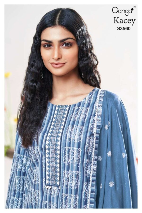 ganga - kacey 3560   ganga kacey 3560 cotton embroidered casual wear salwar suit supplier surat 1 2025 06 02 16 46 00.jpg ganga kacey 3560 cotton embroidered casual wear salwar suit supplier surat Catalogue Name : 2nd Jun 2025 Name of Product : ganga - kacey 3560  No of Design : 2 Piece (MOQ : 1 Set) Product Rate Per Piece : ₹ 1310 / Per Piece Product Full Catalogue Rate : ₹ 2620 (GST Extra) Full Catalogue Weight : 2 KG Product Type & Size: unstitched Product Details: 
					  
GANGA
Presents

KACEY 3560

TOP
PREMIUM COTTON PRINTED WITH EMBROIDERY, SCHIFFLI EMBROIDERY AND SOLID BORDER ON DAMAN.

BOTTOM
PREMIUM COTTON SOLID COLOR

DUPATTA
PREMIUM COTTON MAL
PRINTED WITH PRINTED & SCHIFFLI
EMBROIDERY BORDER.

RATE:
1310/-
 
 