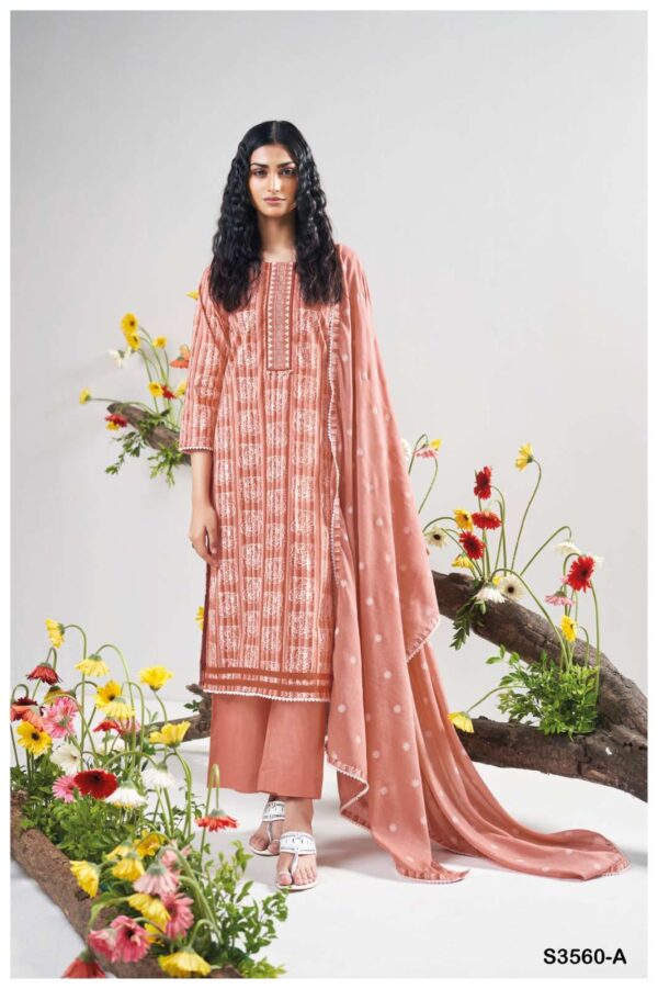 ganga - kacey 3560   ganga kacey 3560 cotton embroidered casual wear salwar suit supplier surat 3 2025 06 02 16 46 00.jpg ganga kacey 3560 cotton embroidered casual wear salwar suit supplier surat Catalogue Name : 2nd Jun 2025 Name of Product : ganga - kacey 3560  No of Design : 2 Piece (MOQ : 1 Set) Product Rate Per Piece : ₹ 1310 / Per Piece Product Full Catalogue Rate : ₹ 2620 (GST Extra) Full Catalogue Weight : 2 KG Product Type & Size: unstitched Product Details: 
					  
GANGA
Presents

KACEY 3560

TOP
PREMIUM COTTON PRINTED WITH EMBROIDERY, SCHIFFLI EMBROIDERY AND SOLID BORDER ON DAMAN.

BOTTOM
PREMIUM COTTON SOLID COLOR

DUPATTA
PREMIUM COTTON MAL
PRINTED WITH PRINTED & SCHIFFLI
EMBROIDERY BORDER.

RATE:
1310/-
 
 