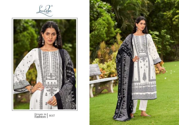 levisha - naira nx vol-8   levisha naira nx vol 8 8013 8020 series fancy embroidery pakistani style suit supplier surat 0 2025 05 31 13 56 35.jpg levisha naira nx vol-8 8013-8020 series fancy embroidery pakistani style suit supplier surat Catalogue Name : 31st May 2025 Name of Product : levisha - naira nx vol-8  No of Design : 8 Piece (MOQ : 1 Set) Product Rate Per Piece : ₹ 550 / Per Piece Product Full Catalogue Rate : ₹ 4400 (GST Extra) Full Catalogue Weight : 8 KG Product Type & Size: unstitched Product Details: 
					 Levisha - Make in India

Launches its New Designer Suits : *Naira Nx Vo-8 Black & White

 Fabric Details
 Top: Cemric Cotton Pakistani  Style Print with Fancy Self Embroidery

 Bottom: Cotton Dyed

 Dupatta: Mal Cotton Digital Style Print Dup

RATE:  550+ GST Cotton Duptta 


Design 8

Delivery ready      Confirm now