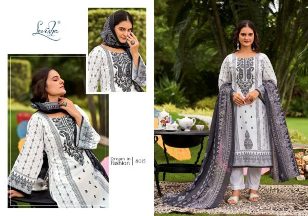 levisha - naira nx vol-8   levisha naira nx vol 8 8013 8020 series fancy embroidery pakistani style suit supplier surat 4 2025 05 31 13 56 36.jpg levisha naira nx vol-8 8013-8020 series fancy embroidery pakistani style suit supplier surat Catalogue Name : 31st May 2025 Name of Product : levisha - naira nx vol-8  No of Design : 8 Piece (MOQ : 1 Set) Product Rate Per Piece : ₹ 550 / Per Piece Product Full Catalogue Rate : ₹ 4400 (GST Extra) Full Catalogue Weight : 8 KG Product Type & Size: unstitched Product Details: 
					 Levisha - Make in India

Launches its New Designer Suits : *Naira Nx Vo-8 Black & White

 Fabric Details
 Top: Cemric Cotton Pakistani  Style Print with Fancy Self Embroidery

 Bottom: Cotton Dyed

 Dupatta: Mal Cotton Digital Style Print Dup

RATE:  550+ GST Cotton Duptta 


Design 8

Delivery ready      Confirm now