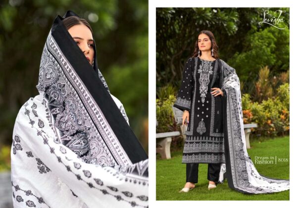 levisha - naira nx vol-8   levisha naira nx vol 8 8013 8020 series fancy embroidery pakistani style suit supplier surat 6 2025 05 31 13 56 36.jpg levisha naira nx vol-8 8013-8020 series fancy embroidery pakistani style suit supplier surat Catalogue Name : 31st May 2025 Name of Product : levisha - naira nx vol-8  No of Design : 8 Piece (MOQ : 1 Set) Product Rate Per Piece : ₹ 550 / Per Piece Product Full Catalogue Rate : ₹ 4400 (GST Extra) Full Catalogue Weight : 8 KG Product Type & Size: unstitched Product Details: 
					 Levisha - Make in India

Launches its New Designer Suits : *Naira Nx Vo-8 Black & White

 Fabric Details
 Top: Cemric Cotton Pakistani  Style Print with Fancy Self Embroidery

 Bottom: Cotton Dyed

 Dupatta: Mal Cotton Digital Style Print Dup

RATE:  550+ GST Cotton Duptta 


Design 8

Delivery ready      Confirm now