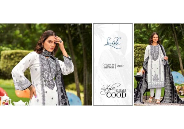 levisha - naira nx vol-8   levisha naira nx vol 8 8013 8020 series fancy embroidery pakistani style suit supplier surat 8 2025 05 31 13 56 36.jpg levisha naira nx vol-8 8013-8020 series fancy embroidery pakistani style suit supplier surat Catalogue Name : 31st May 2025 Name of Product : levisha - naira nx vol-8  No of Design : 8 Piece (MOQ : 1 Set) Product Rate Per Piece : ₹ 550 / Per Piece Product Full Catalogue Rate : ₹ 4400 (GST Extra) Full Catalogue Weight : 8 KG Product Type & Size: unstitched Product Details: 
					 Levisha - Make in India

Launches its New Designer Suits : *Naira Nx Vo-8 Black & White

 Fabric Details
 Top: Cemric Cotton Pakistani  Style Print with Fancy Self Embroidery

 Bottom: Cotton Dyed

 Dupatta: Mal Cotton Digital Style Print Dup

RATE:  550+ GST Cotton Duptta 


Design 8

Delivery ready      Confirm now