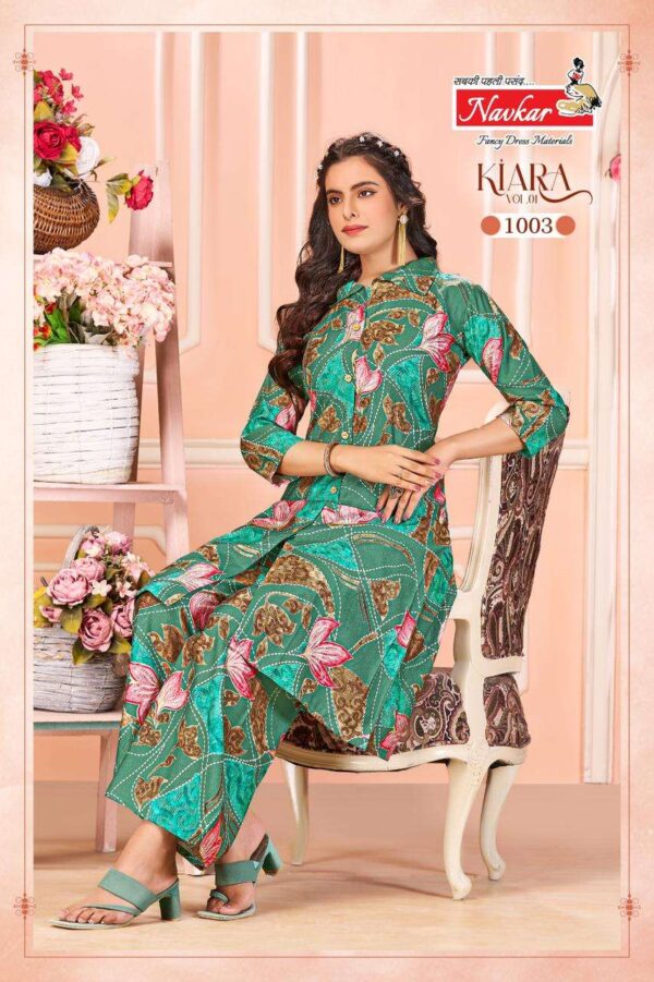 navkar - kiara vol-1   navkar kiara vol 1 1001 1006 series vertican discharge printed kurti supplier surat 6 2025 06 02 15 21 18.jpg navkar kiara vol-1 1001-1006 series vertican discharge printed kurti supplier surat Catalogue Name : 2nd Jun 2025 Name of Product : navkar - kiara vol-1  No of Design : 6 Piece (MOQ : 1 Set) Product Rate Per Piece : ₹ 451 / Per Piece Product Full Catalogue Rate : ₹ 2706 (GST Extra) Full Catalogue Weight : 6 KG Product Type & Size: M | L | XL | XXL Product Details: 
					 NAVKAR BRAND
(REDYMADE CATALOGUE) 
KIARA VOL
TOP: VERTICAN DISCHARGE PRINT
BOTTOM: VERTICAN DISCHARGE PRINT
 WITH POCKET 
SIZE:M,L,XL,2XL
RATE 451/- + GST 
SUPER QUALITY FABRICS 
BEST DESIGNS 
LATEST COLOURS
RICH COMBINATION 
BAG PACKING 
hurry !!!book new
Limited Editions