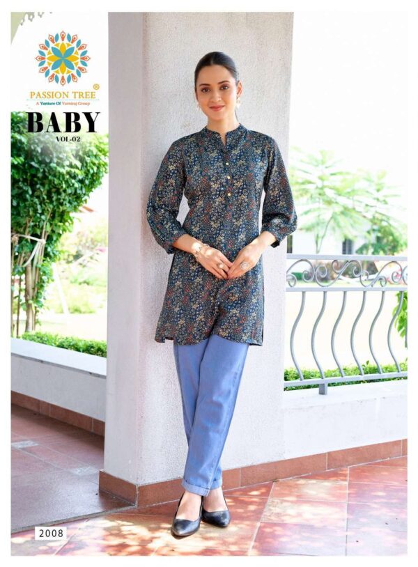 passion tree  - baby vol-2   passion tree baby vol 2 2001 2012 series rayon casual wear short top supplier surat 0 2025 06 02 15 14 12.jpg passion tree baby vol-2 2001-2012 series rayon casual wear short top supplier surat Catalogue Name : 2nd Jun 2025 Name of Product : passion tree  - baby vol-2  No of Design : 12 Piece (MOQ : 1 Set) Product Rate Per Piece : ₹ 220 / Per Piece Product Full Catalogue Rate : ₹ 2640 (GST Extra) Full Catalogue Weight : 6 KG Product Type & Size: XS | XL XXL | S | M | L | XL | XXL | XXXL Product Details: 
					 
PASSION TREE


 Catalogue name:                                                    BABY VOL-2
       (SHORT TOPS)

Details
Fabrics Heavy Reyon Fabric

Size S(18) M(19) L(20) XL(21) XXL(22) 3Xl(23) 4XL(24) 5XL(25)
  
Length  30 to 32

Designs 12 pcs

Rate : 220/- + GST

SET TO SET ONLY


 
