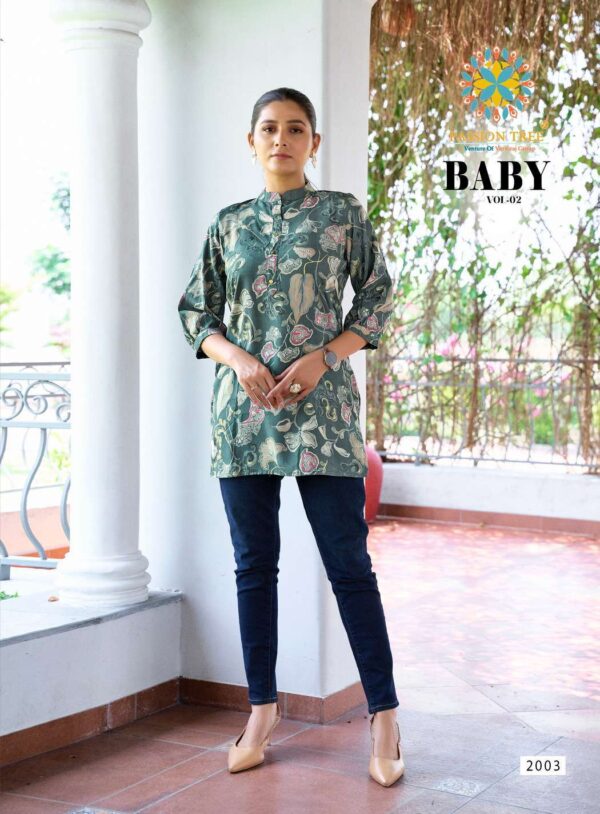 passion tree  - baby vol-2   passion tree baby vol 2 2001 2012 series rayon casual wear short top supplier surat 1 2025 06 02 15 14 12.jpg passion tree baby vol-2 2001-2012 series rayon casual wear short top supplier surat Catalogue Name : 2nd Jun 2025 Name of Product : passion tree  - baby vol-2  No of Design : 12 Piece (MOQ : 1 Set) Product Rate Per Piece : ₹ 220 / Per Piece Product Full Catalogue Rate : ₹ 2640 (GST Extra) Full Catalogue Weight : 6 KG Product Type & Size: XS | XL XXL | S | M | L | XL | XXL | XXXL Product Details: 
					 
PASSION TREE


 Catalogue name:                                                    BABY VOL-2
       (SHORT TOPS)

Details
Fabrics Heavy Reyon Fabric

Size S(18) M(19) L(20) XL(21) XXL(22) 3Xl(23) 4XL(24) 5XL(25)
  
Length  30 to 32

Designs 12 pcs

Rate : 220/- + GST

SET TO SET ONLY


 