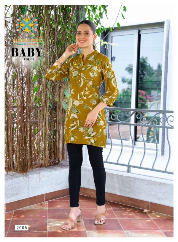 passion tree  - baby vol-2   passion tree baby vol 2 2001 2012 series rayon casual wear short top supplier surat 2 2025 06 02 15 14 12.jpg passion tree baby vol-2 2001-2012 series rayon casual wear short top supplier surat Catalogue Name : 2nd Jun 2025 Name of Product : passion tree  - baby vol-2  No of Design : 12 Piece (MOQ : 1 Set) Product Rate Per Piece : ₹ 220 / Per Piece Product Full Catalogue Rate : ₹ 2640 (GST Extra) Full Catalogue Weight : 6 KG Product Type & Size: XS | XL XXL | S | M | L | XL | XXL | XXXL Product Details: 
					 
PASSION TREE


 Catalogue name:                                                    BABY VOL-2
       (SHORT TOPS)

Details
Fabrics Heavy Reyon Fabric

Size S(18) M(19) L(20) XL(21) XXL(22) 3Xl(23) 4XL(24) 5XL(25)
  
Length  30 to 32

Designs 12 pcs

Rate : 220/- + GST

SET TO SET ONLY


 