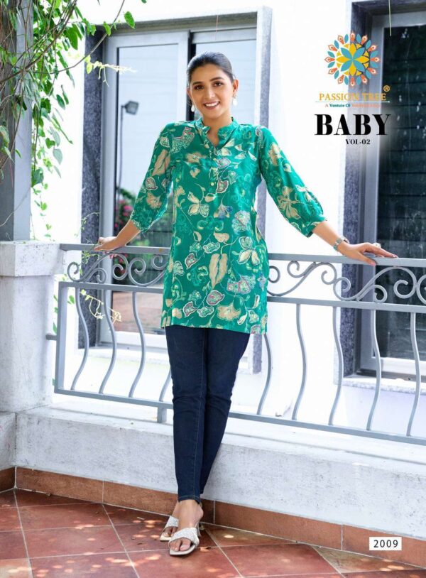passion tree  - baby vol-2   passion tree baby vol 2 2001 2012 series rayon casual wear short top supplier surat 5 2025 06 02 15 14 12.jpg passion tree baby vol-2 2001-2012 series rayon casual wear short top supplier surat Catalogue Name : 2nd Jun 2025 Name of Product : passion tree  - baby vol-2  No of Design : 12 Piece (MOQ : 1 Set) Product Rate Per Piece : ₹ 220 / Per Piece Product Full Catalogue Rate : ₹ 2640 (GST Extra) Full Catalogue Weight : 6 KG Product Type & Size: XS | XL XXL | S | M | L | XL | XXL | XXXL Product Details: 
					 
PASSION TREE


 Catalogue name:                                                    BABY VOL-2
       (SHORT TOPS)

Details
Fabrics Heavy Reyon Fabric

Size S(18) M(19) L(20) XL(21) XXL(22) 3Xl(23) 4XL(24) 5XL(25)
  
Length  30 to 32

Designs 12 pcs

Rate : 220/- + GST

SET TO SET ONLY


 