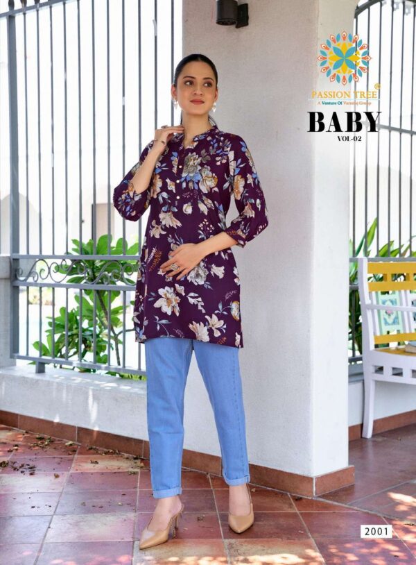 passion tree  - baby vol-2   passion tree baby vol 2 2001 2012 series rayon casual wear short top supplier surat 6 2025 06 02 15 14 12.jpg passion tree baby vol-2 2001-2012 series rayon casual wear short top supplier surat Catalogue Name : 2nd Jun 2025 Name of Product : passion tree  - baby vol-2  No of Design : 12 Piece (MOQ : 1 Set) Product Rate Per Piece : ₹ 220 / Per Piece Product Full Catalogue Rate : ₹ 2640 (GST Extra) Full Catalogue Weight : 6 KG Product Type & Size: XS | XL XXL | S | M | L | XL | XXL | XXXL Product Details: 
					 
PASSION TREE


 Catalogue name:                                                    BABY VOL-2
       (SHORT TOPS)

Details
Fabrics Heavy Reyon Fabric

Size S(18) M(19) L(20) XL(21) XXL(22) 3Xl(23) 4XL(24) 5XL(25)
  
Length  30 to 32

Designs 12 pcs

Rate : 220/- + GST

SET TO SET ONLY


 
