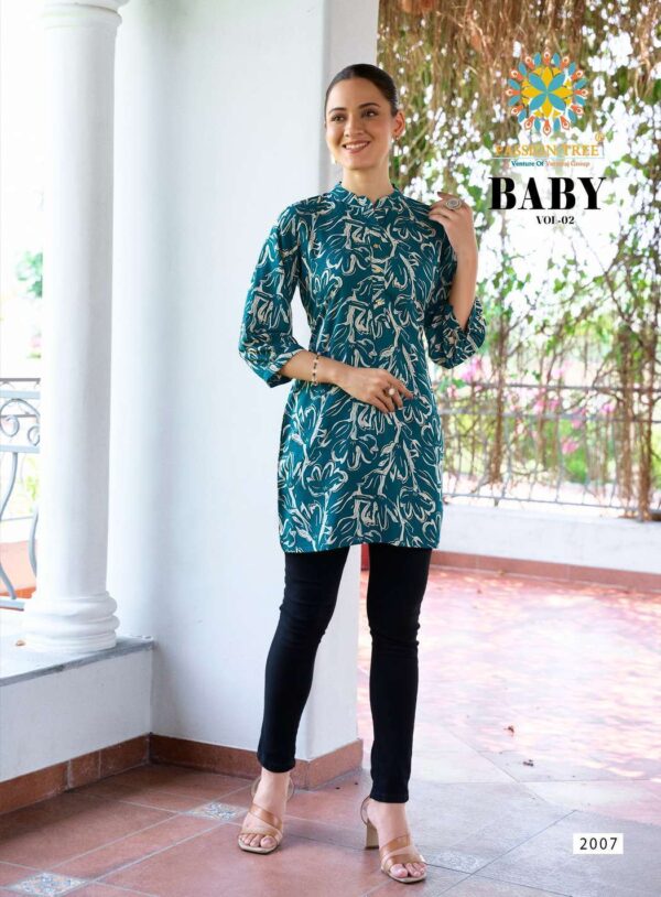 passion tree  - baby vol-2   passion tree baby vol 2 2001 2012 series rayon casual wear short top supplier surat 8 2025 06 02 15 14 12.jpg passion tree baby vol-2 2001-2012 series rayon casual wear short top supplier surat Catalogue Name : 2nd Jun 2025 Name of Product : passion tree  - baby vol-2  No of Design : 12 Piece (MOQ : 1 Set) Product Rate Per Piece : ₹ 220 / Per Piece Product Full Catalogue Rate : ₹ 2640 (GST Extra) Full Catalogue Weight : 6 KG Product Type & Size: XS | XL XXL | S | M | L | XL | XXL | XXXL Product Details: 
					 
PASSION TREE


 Catalogue name:                                                    BABY VOL-2
       (SHORT TOPS)

Details
Fabrics Heavy Reyon Fabric

Size S(18) M(19) L(20) XL(21) XXL(22) 3Xl(23) 4XL(24) 5XL(25)
  
Length  30 to 32

Designs 12 pcs

Rate : 220/- + GST

SET TO SET ONLY


 