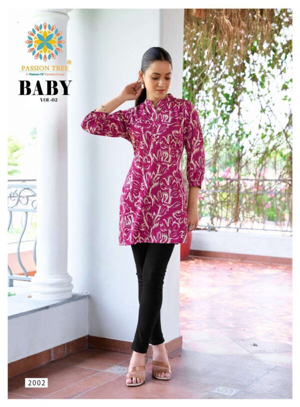 passion tree  - baby vol-2   passion tree baby vol 2 2001 2012 series rayon casual wear short top supplier surat 9 2025 06 02 15 14 12.jpg passion tree baby vol-2 2001-2012 series rayon casual wear short top supplier surat Catalogue Name : 2nd Jun 2025 Name of Product : passion tree  - baby vol-2  No of Design : 12 Piece (MOQ : 1 Set) Product Rate Per Piece : ₹ 220 / Per Piece Product Full Catalogue Rate : ₹ 2640 (GST Extra) Full Catalogue Weight : 6 KG Product Type & Size: XS | XL XXL | S | M | L | XL | XXL | XXXL Product Details: 
					 
PASSION TREE


 Catalogue name:                                                    BABY VOL-2
       (SHORT TOPS)

Details
Fabrics Heavy Reyon Fabric

Size S(18) M(19) L(20) XL(21) XXL(22) 3Xl(23) 4XL(24) 5XL(25)
  
Length  30 to 32

Designs 12 pcs

Rate : 220/- + GST

SET TO SET ONLY


 