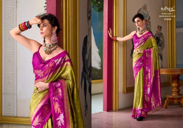 rajpath - leaf silk   rajpath leaf silk banarasi silk with exclusive weaving work saree exporter surat 0 2025 06 02 16 26 19.jpg rajpath leaf silk banarasi silk with exclusive weaving work saree exporter surat Catalogue Name : 2nd Jun 2025 Name of Product : rajpath - leaf silk  No of Design : 8 Piece (MOQ : 1 Set) Product Rate Per Piece : ₹ 1595 / Per Piece Product Full Catalogue Rate : ₹ 12760 (GST Extra) Full Catalogue Weight : 8 KG Product Type & Size: unstitched Product Details: 
					 This Saree Is Made From Banarasi Silk  Fabric Which Gives A Comfortable Feel To The Wearer. It Is Available In Bohemian Style That Makes It More Fashionable To Wear In Parties Or Functions.

Brand :  Rajpath

Catalog: Leaf Silk

Series :850001 To 850008

Saree :   Banarasi Silk Tissue With Beutifull Weaving Work  & Contrast Border

Blouse : Contrast Silk

Price : 1595/-+5%GST

Occasion : Festive and Partywear
 