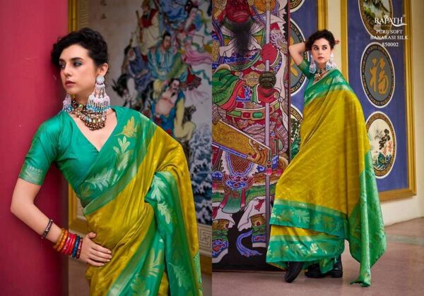 rajpath - leaf silk   rajpath leaf silk banarasi silk with exclusive weaving work saree exporter surat 1 2025 06 02 16 26 19.jpg rajpath leaf silk banarasi silk with exclusive weaving work saree exporter surat Catalogue Name : 2nd Jun 2025 Name of Product : rajpath - leaf silk  No of Design : 8 Piece (MOQ : 1 Set) Product Rate Per Piece : ₹ 1595 / Per Piece Product Full Catalogue Rate : ₹ 12760 (GST Extra) Full Catalogue Weight : 8 KG Product Type & Size: unstitched Product Details: 
					 This Saree Is Made From Banarasi Silk  Fabric Which Gives A Comfortable Feel To The Wearer. It Is Available In Bohemian Style That Makes It More Fashionable To Wear In Parties Or Functions.

Brand :  Rajpath

Catalog: Leaf Silk

Series :850001 To 850008

Saree :   Banarasi Silk Tissue With Beutifull Weaving Work  & Contrast Border

Blouse : Contrast Silk

Price : 1595/-+5%GST

Occasion : Festive and Partywear
 