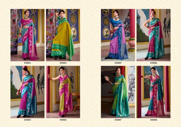 rajpath - leaf silk   rajpath leaf silk banarasi silk with exclusive weaving work saree exporter surat 2 2025 06 02 16 26 19.jpg rajpath leaf silk banarasi silk with exclusive weaving work saree exporter surat Catalogue Name : 2nd Jun 2025 Name of Product : rajpath - leaf silk  No of Design : 8 Piece (MOQ : 1 Set) Product Rate Per Piece : ₹ 1595 / Per Piece Product Full Catalogue Rate : ₹ 12760 (GST Extra) Full Catalogue Weight : 8 KG Product Type & Size: unstitched Product Details: 
					 This Saree Is Made From Banarasi Silk  Fabric Which Gives A Comfortable Feel To The Wearer. It Is Available In Bohemian Style That Makes It More Fashionable To Wear In Parties Or Functions.

Brand :  Rajpath

Catalog: Leaf Silk

Series :850001 To 850008

Saree :   Banarasi Silk Tissue With Beutifull Weaving Work  & Contrast Border

Blouse : Contrast Silk

Price : 1595/-+5%GST

Occasion : Festive and Partywear
 
