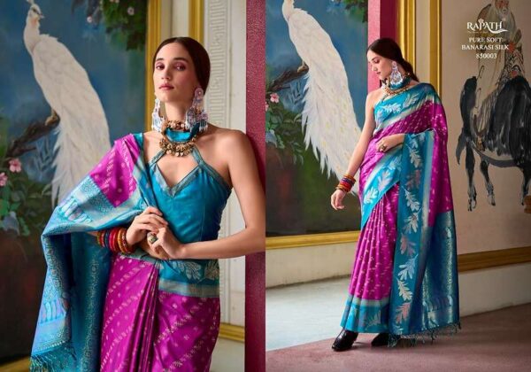 rajpath - leaf silk   rajpath leaf silk banarasi silk with exclusive weaving work saree exporter surat 4 2025 06 02 16 26 19.jpg rajpath leaf silk banarasi silk with exclusive weaving work saree exporter surat Catalogue Name : 2nd Jun 2025 Name of Product : rajpath - leaf silk  No of Design : 8 Piece (MOQ : 1 Set) Product Rate Per Piece : ₹ 1595 / Per Piece Product Full Catalogue Rate : ₹ 12760 (GST Extra) Full Catalogue Weight : 8 KG Product Type & Size: unstitched Product Details: 
					 This Saree Is Made From Banarasi Silk  Fabric Which Gives A Comfortable Feel To The Wearer. It Is Available In Bohemian Style That Makes It More Fashionable To Wear In Parties Or Functions.

Brand :  Rajpath

Catalog: Leaf Silk

Series :850001 To 850008

Saree :   Banarasi Silk Tissue With Beutifull Weaving Work  & Contrast Border

Blouse : Contrast Silk

Price : 1595/-+5%GST

Occasion : Festive and Partywear
 