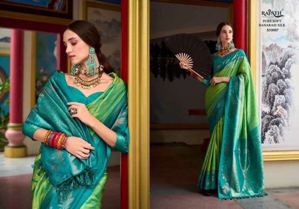 rajpath - leaf silk   rajpath leaf silk banarasi silk with exclusive weaving work saree exporter surat 6 2025 06 02 16 26 19.jpg rajpath leaf silk banarasi silk with exclusive weaving work saree exporter surat Catalogue Name : 2nd Jun 2025 Name of Product : rajpath - leaf silk  No of Design : 8 Piece (MOQ : 1 Set) Product Rate Per Piece : ₹ 1595 / Per Piece Product Full Catalogue Rate : ₹ 12760 (GST Extra) Full Catalogue Weight : 8 KG Product Type & Size: unstitched Product Details: 
					 This Saree Is Made From Banarasi Silk  Fabric Which Gives A Comfortable Feel To The Wearer. It Is Available In Bohemian Style That Makes It More Fashionable To Wear In Parties Or Functions.

Brand :  Rajpath

Catalog: Leaf Silk

Series :850001 To 850008

Saree :   Banarasi Silk Tissue With Beutifull Weaving Work  & Contrast Border

Blouse : Contrast Silk

Price : 1595/-+5%GST

Occasion : Festive and Partywear
 