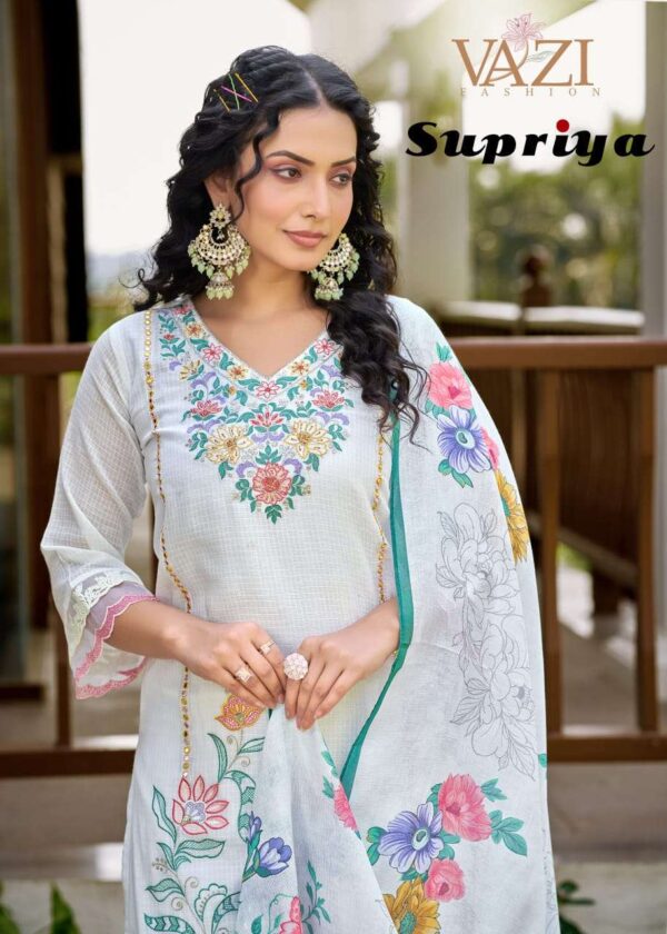 vazi fashion - supriya   vazi fashion supriya fancy thread and handwork casual wear readymade kurti supplier 1 2025 06 03 16 36 23.jpg vazi fashion supriya fancy thread and handwork casual wear readymade kurti supplier  Catalogue Name : 3rd Jun 2025 Name of Product : vazi fashion - supriya  No of Design : 4 Piece (MOQ : 1 Set) Product Rate Per Piece : ₹ 1499 / Per Piece Product Full Catalogue Rate : ₹ 5996 (GST Extra) Full Catalogue Weight : 4 KG Product Type & Size: M | L | XL | XXL | XXXL Product Details: 
					 PREMIUM  LUXURY Summer COLLECTION
               BY 
 VAZI FASHION 
Lunched new catlouge

Supriya
       

Quality 
TOP
Fabric PURE  KOTA CHECKS  
Designer  style
 
WORK DESGINER FANCY THERD +    Hand work +Accessory WoRK* + LACES 

BOTTOM  PANT PURE  COTTON with  EMB Laces  
In 

DUPPTA PURE  MALL COTTON PRINT WITH LATKAN

LINING MUL COTTON 
Fully stiched Kurtis & pant & Duppta 

3psc
   Size:  
            M-38
            L- 40
           XL-42
         2XL-44
         3XL-46 

RATE 1499₹/-

DNO:- 4 PSC

 
DISPATCHED AFTER 5 day dispched

 
Booking started  from now
Order yours
 