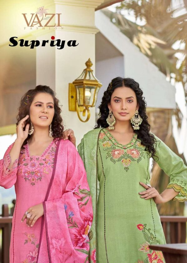 vazi fashion - supriya   vazi fashion supriya fancy thread and handwork casual wear readymade kurti supplier 3 2025 06 03 16 36 23.jpg vazi fashion supriya fancy thread and handwork casual wear readymade kurti supplier  Catalogue Name : 3rd Jun 2025 Name of Product : vazi fashion - supriya  No of Design : 4 Piece (MOQ : 1 Set) Product Rate Per Piece : ₹ 1499 / Per Piece Product Full Catalogue Rate : ₹ 5996 (GST Extra) Full Catalogue Weight : 4 KG Product Type & Size: M | L | XL | XXL | XXXL Product Details: 
					 PREMIUM  LUXURY Summer COLLECTION
               BY 
 VAZI FASHION 
Lunched new catlouge

Supriya
       

Quality 
TOP
Fabric PURE  KOTA CHECKS  
Designer  style
 
WORK DESGINER FANCY THERD +    Hand work +Accessory WoRK* + LACES 

BOTTOM  PANT PURE  COTTON with  EMB Laces  
In 

DUPPTA PURE  MALL COTTON PRINT WITH LATKAN

LINING MUL COTTON 
Fully stiched Kurtis & pant & Duppta 

3psc
   Size:  
            M-38
            L- 40
           XL-42
         2XL-44
         3XL-46 

RATE 1499₹/-

DNO:- 4 PSC

 
DISPATCHED AFTER 5 day dispched

 
Booking started  from now
Order yours
 