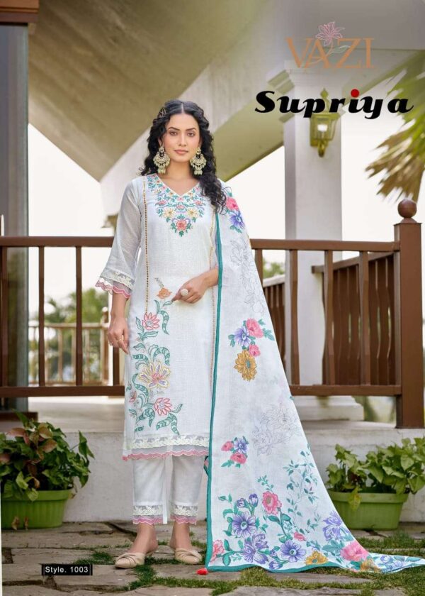 vazi fashion - supriya   vazi fashion supriya fancy thread and handwork casual wear readymade kurti supplier 4 2025 06 03 16 36 23.jpg vazi fashion supriya fancy thread and handwork casual wear readymade kurti supplier  Catalogue Name : 3rd Jun 2025 Name of Product : vazi fashion - supriya  No of Design : 4 Piece (MOQ : 1 Set) Product Rate Per Piece : ₹ 1499 / Per Piece Product Full Catalogue Rate : ₹ 5996 (GST Extra) Full Catalogue Weight : 4 KG Product Type & Size: M | L | XL | XXL | XXXL Product Details: 
					 PREMIUM  LUXURY Summer COLLECTION
               BY 
 VAZI FASHION 
Lunched new catlouge

Supriya
       

Quality 
TOP
Fabric PURE  KOTA CHECKS  
Designer  style
 
WORK DESGINER FANCY THERD +    Hand work +Accessory WoRK* + LACES 

BOTTOM  PANT PURE  COTTON with  EMB Laces  
In 

DUPPTA PURE  MALL COTTON PRINT WITH LATKAN

LINING MUL COTTON 
Fully stiched Kurtis & pant & Duppta 

3psc
   Size:  
            M-38
            L- 40
           XL-42
         2XL-44
         3XL-46 

RATE 1499₹/-

DNO:- 4 PSC

 
DISPATCHED AFTER 5 day dispched

 
Booking started  from now
Order yours
 