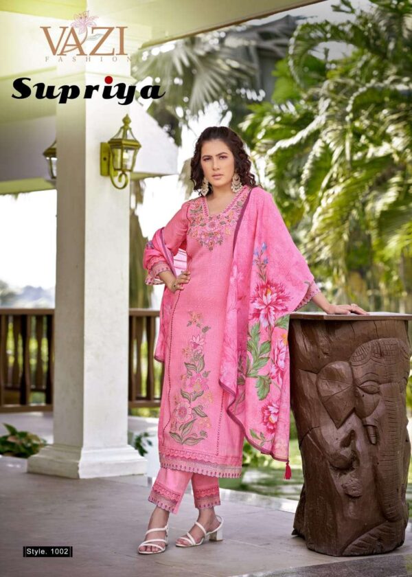 vazi fashion - supriya   vazi fashion supriya fancy thread and handwork casual wear readymade kurti supplier 5 2025 06 03 16 36 23.jpg vazi fashion supriya fancy thread and handwork casual wear readymade kurti supplier  Catalogue Name : 3rd Jun 2025 Name of Product : vazi fashion - supriya  No of Design : 4 Piece (MOQ : 1 Set) Product Rate Per Piece : ₹ 1499 / Per Piece Product Full Catalogue Rate : ₹ 5996 (GST Extra) Full Catalogue Weight : 4 KG Product Type & Size: M | L | XL | XXL | XXXL Product Details: 
					 PREMIUM  LUXURY Summer COLLECTION
               BY 
 VAZI FASHION 
Lunched new catlouge

Supriya
       

Quality 
TOP
Fabric PURE  KOTA CHECKS  
Designer  style
 
WORK DESGINER FANCY THERD +    Hand work +Accessory WoRK* + LACES 

BOTTOM  PANT PURE  COTTON with  EMB Laces  
In 

DUPPTA PURE  MALL COTTON PRINT WITH LATKAN

LINING MUL COTTON 
Fully stiched Kurtis & pant & Duppta 

3psc
   Size:  
            M-38
            L- 40
           XL-42
         2XL-44
         3XL-46 

RATE 1499₹/-

DNO:- 4 PSC

 
DISPATCHED AFTER 5 day dispched

 
Booking started  from now
Order yours
 