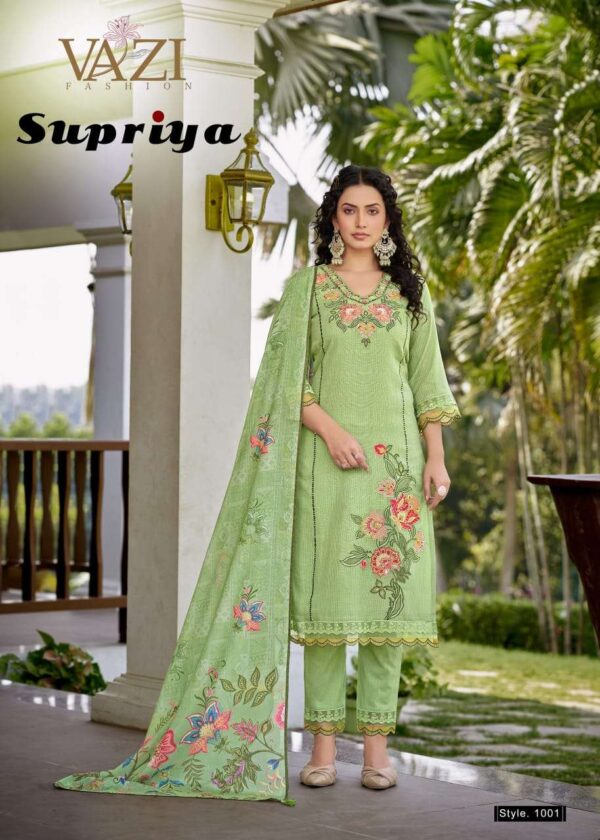 vazi fashion - supriya   vazi fashion supriya fancy thread and handwork casual wear readymade kurti supplier 6 2025 06 03 16 36 23.jpg vazi fashion supriya fancy thread and handwork casual wear readymade kurti supplier  Catalogue Name : 3rd Jun 2025 Name of Product : vazi fashion - supriya  No of Design : 4 Piece (MOQ : 1 Set) Product Rate Per Piece : ₹ 1499 / Per Piece Product Full Catalogue Rate : ₹ 5996 (GST Extra) Full Catalogue Weight : 4 KG Product Type & Size: M | L | XL | XXL | XXXL Product Details: 
					 PREMIUM  LUXURY Summer COLLECTION
               BY 
 VAZI FASHION 
Lunched new catlouge

Supriya
       

Quality 
TOP
Fabric PURE  KOTA CHECKS  
Designer  style
 
WORK DESGINER FANCY THERD +    Hand work +Accessory WoRK* + LACES 

BOTTOM  PANT PURE  COTTON with  EMB Laces  
In 

DUPPTA PURE  MALL COTTON PRINT WITH LATKAN

LINING MUL COTTON 
Fully stiched Kurtis & pant & Duppta 

3psc
   Size:  
            M-38
            L- 40
           XL-42
         2XL-44
         3XL-46 

RATE 1499₹/-

DNO:- 4 PSC

 
DISPATCHED AFTER 5 day dispched

 
Booking started  from now
Order yours
 