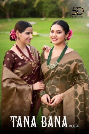 5d designer  tana bana vol 4 series 119-124 Silk Organza saree