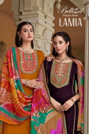 belliza designer lamia series 880001 to 880006 jam readymade plus size pakistani ladies suits in wholesale surat