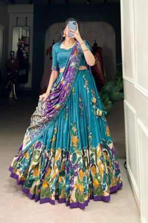 lnb1236 tussar silk foil print stylish stitch lehenga unstitch blouse with dupatta