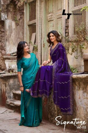 lt fashion signature vol 3 series 301 to 306 malai silk new design saree in wholesale surat