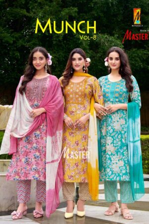 master munch vol 8 series 8001 to 8008 capsule print readymade regular wear suit in wholesale surat
