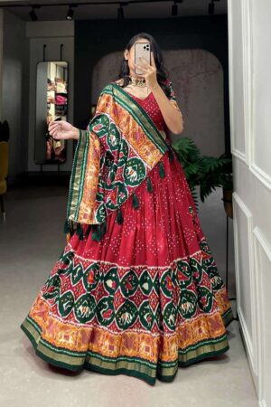 pr lnb1684 Tussar Silk lehenga Patola Print With foil work