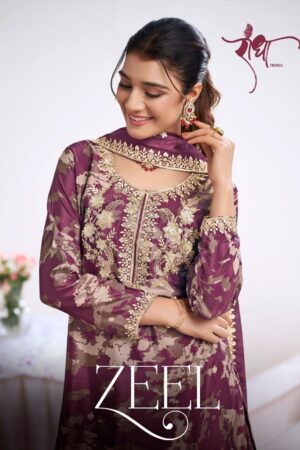 radha trendz zeel sereies 5041 to 5044 chinon exclusive readymade kurti plazzo with dupatta in wholesale surat