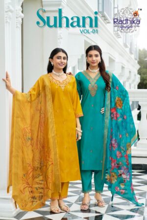 radhika lifestyle suhani vol 1 series 1001 to 1006 roman silk readymade big size salwar kameez in wholesale surat