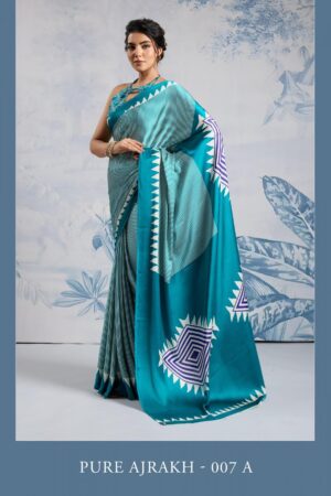 rajtex pure ajrakh 007 series 007A TO 007F amazing modal satin saree in wholesale surat
