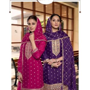 sanika fashion rose series 10015 to 10017 readymade classic chinon silk plazzo kurti with dupatta in wholesale surat