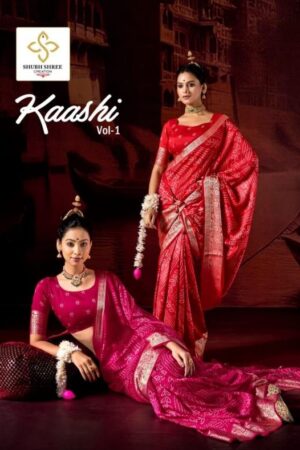 shubh shree creation kaashi vol 1 series 1001 to 1006 amazing velvet tusser silk sarees in wholesale surat