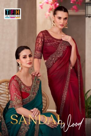 tfh launch sandal wood vol 15 series 1501 to 1518 chiffon exclusive designer saree in wholesale surat
